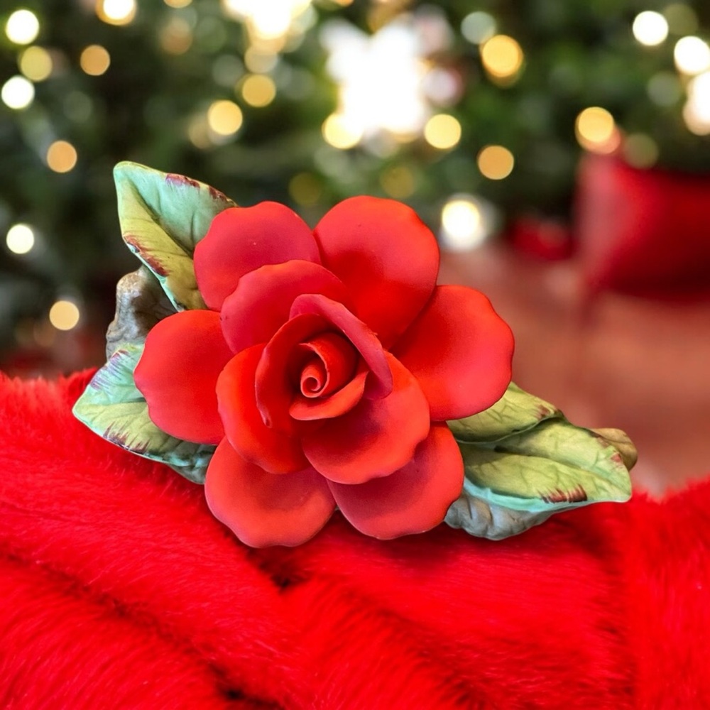 Vibrant Red Rose with Lush Green Leaves in Realistic Art Style - Picture 3 of 8